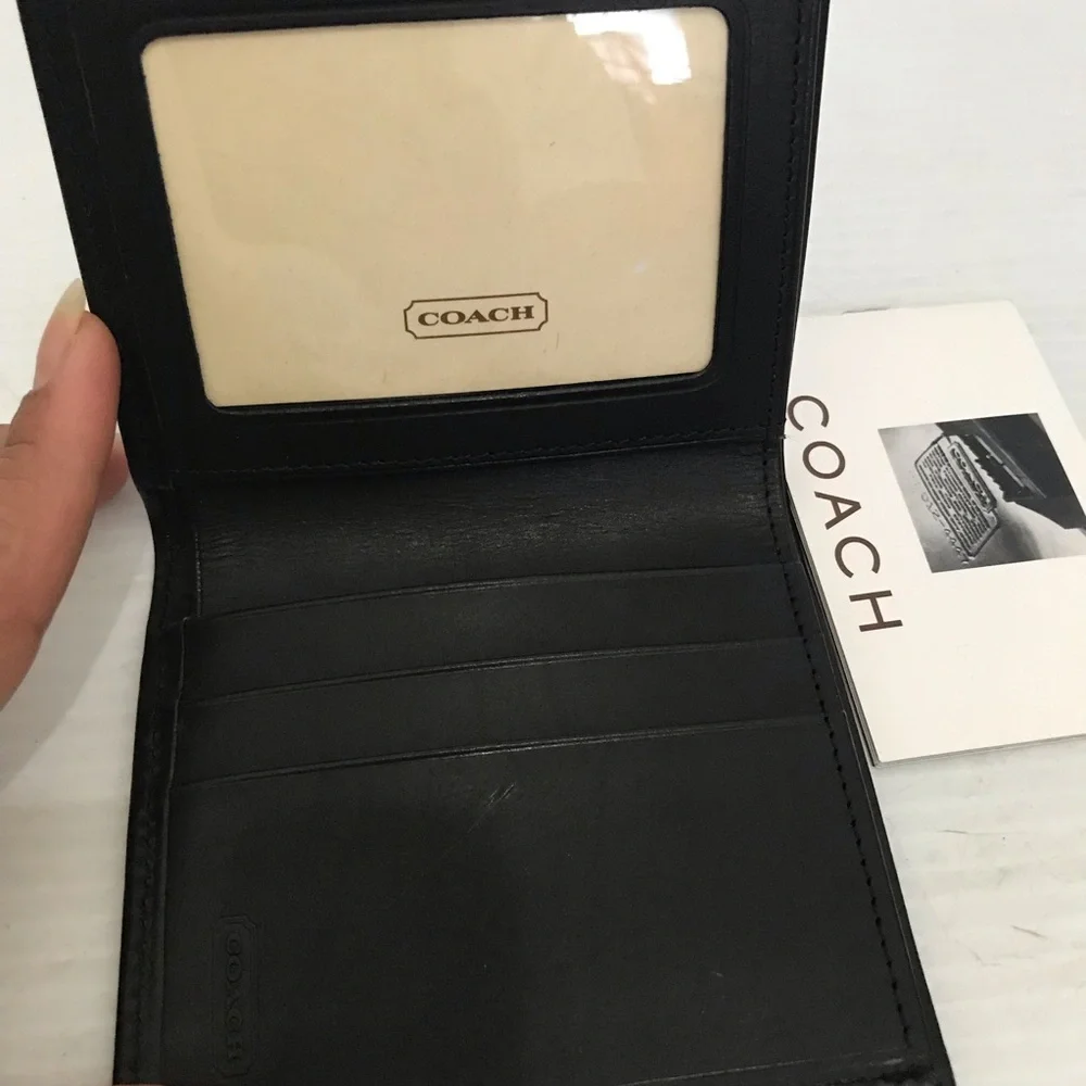 Coach Black Leather Trifold Card Wallet